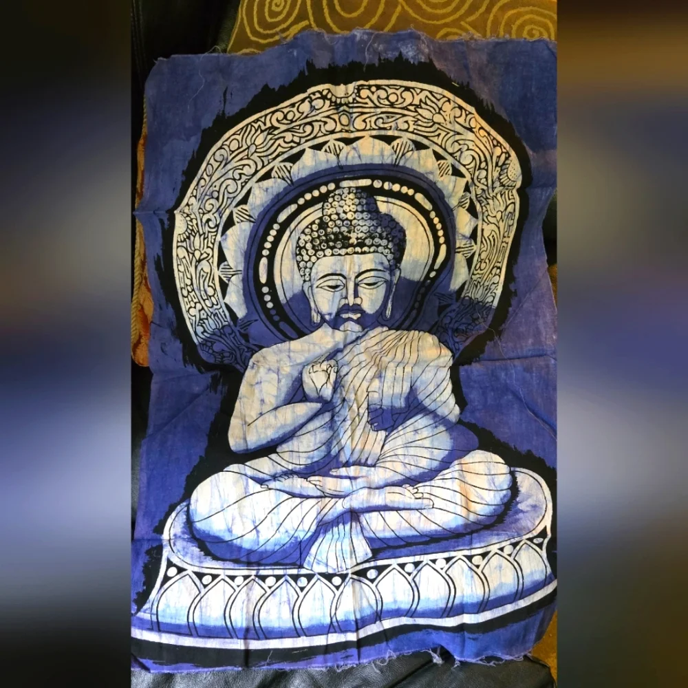 Buddha blue batik cloth banner 22"x32" - Picture 1 of 6